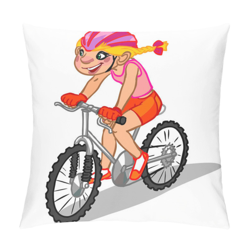 Personality  The Illustration Of A Cartoon Girl On A Bicycle. Pillow Covers