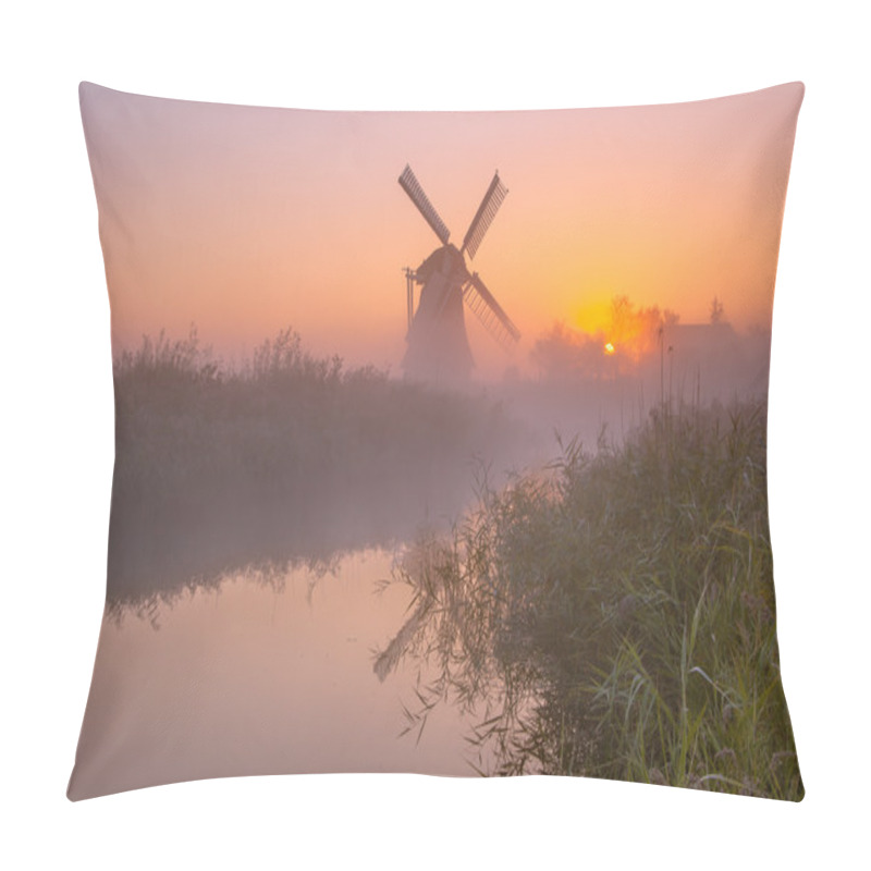 Personality  Historic Windmill Along A River Pillow Covers