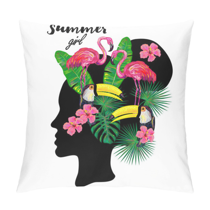 Personality  Girl, Flamingo, Toucan, Leaves, Flowers Pillow Covers