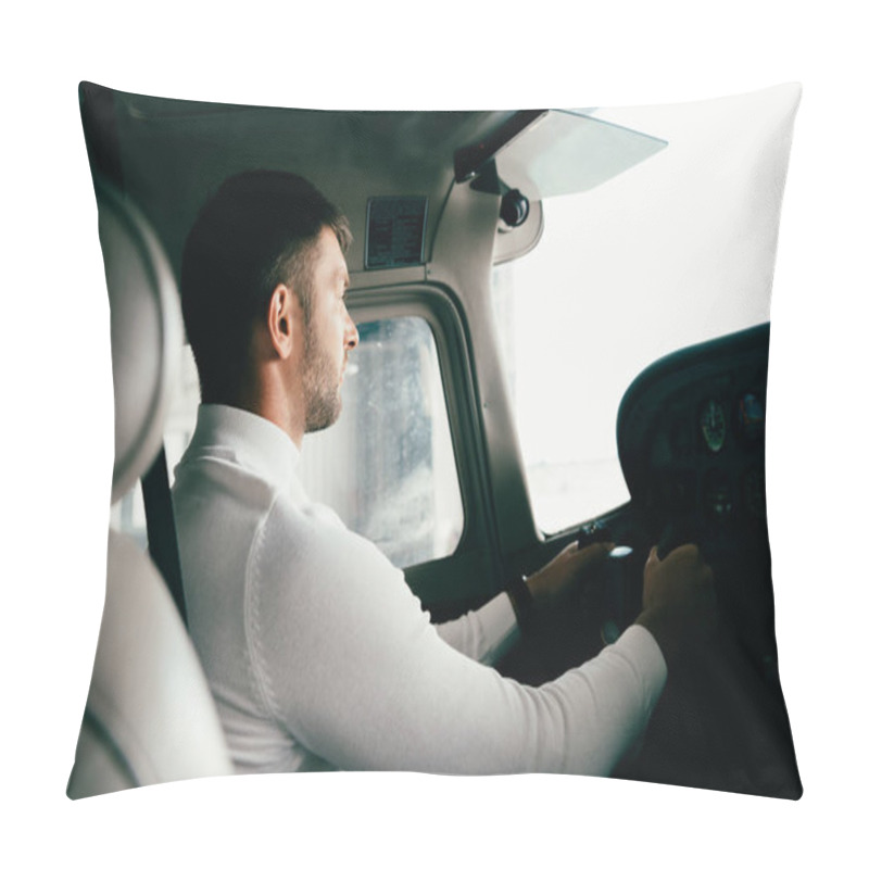 Personality  Bearded Young Man In Casual Attire In Plane Pillow Covers