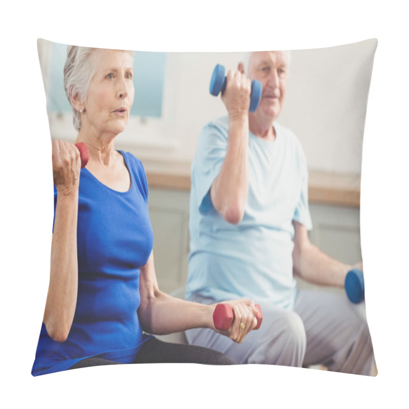 Personality  Couple Sitting On Fitness Balls With Dumbbells Pillow Covers