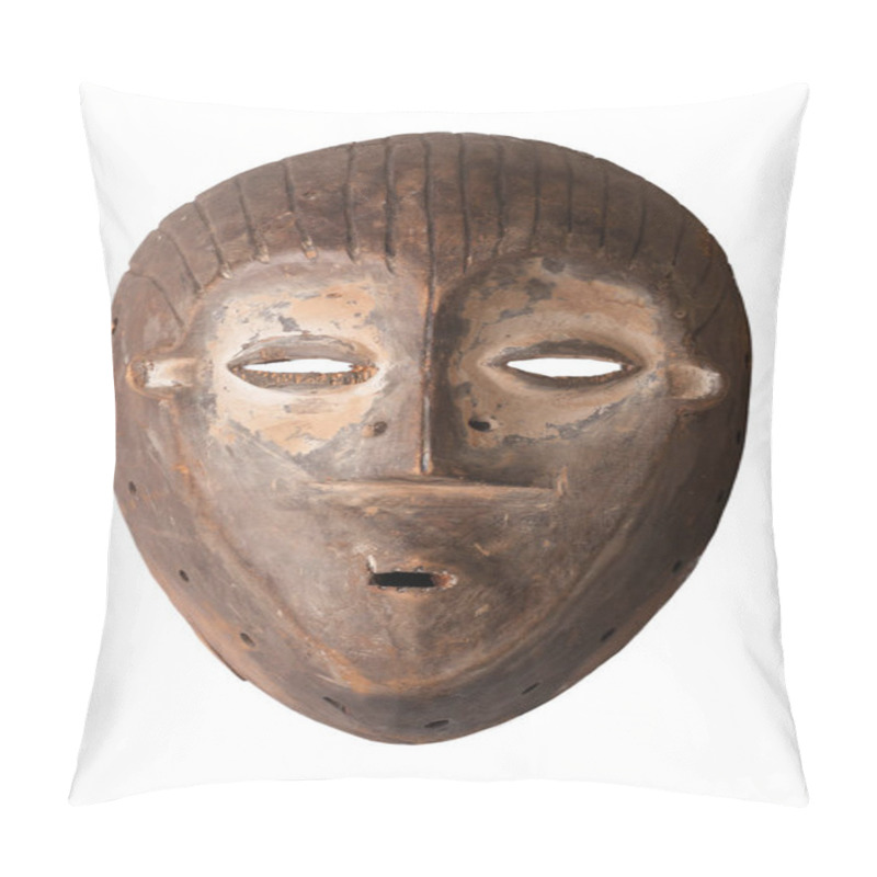 Personality  An African Ceremonial Mask Carved In Wood With White Pigment Signifying Anti-witchcraft Powers, Isolated On White. Pillow Covers