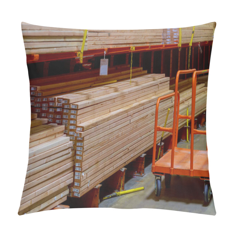 Personality  Wood Stacked On Shelving Inside A Lumber Yard Concept, Construction Of Houses Pillow Covers