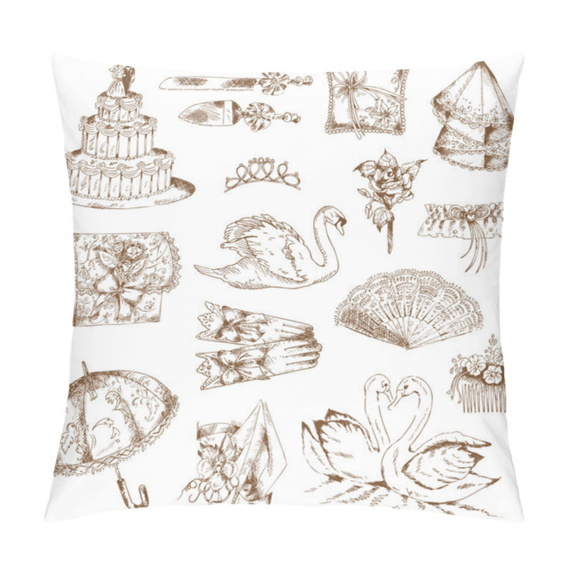 Personality  Set Of Beautiful Wedding Hand Drawn Elements - In Vector Pillow Covers