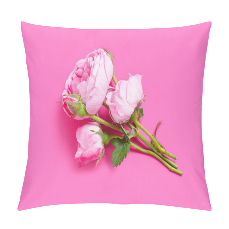 Personality  Beautiful Bouquet Of Freshly Cut Tea Roses Displayed On A Soft Pink Background, Exuding Elegance And Charm. Pillow Covers