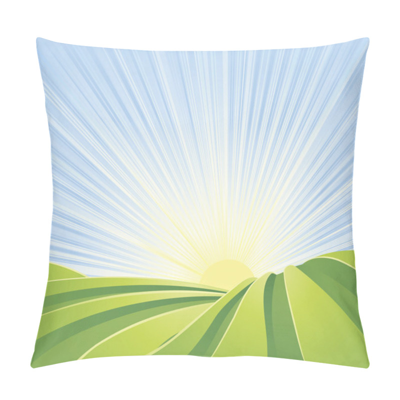 Personality  Idyllic Green Fields With Sunshine Rays And Blue Sky Pillow Covers