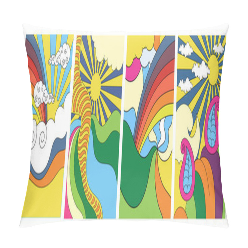 Personality  Four Stylised Abstract Psychedelic Landscapes Pillow Covers