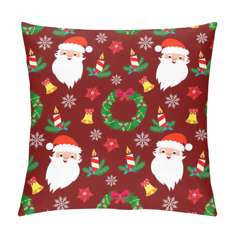 Personality  Seamless Christmas Pattern Template In Cartoon Style With Christmas Candies, Gifts, Holly Leaves And Bells. For Wrapping Paper, Textile, Themed Decor Pillow Covers