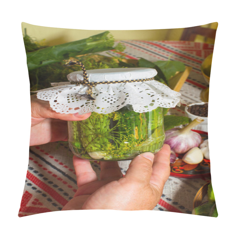 Personality  Pickling Cucumbers, Pickling - Hands Close-up, Cucumber, Herbs,  Pillow Covers