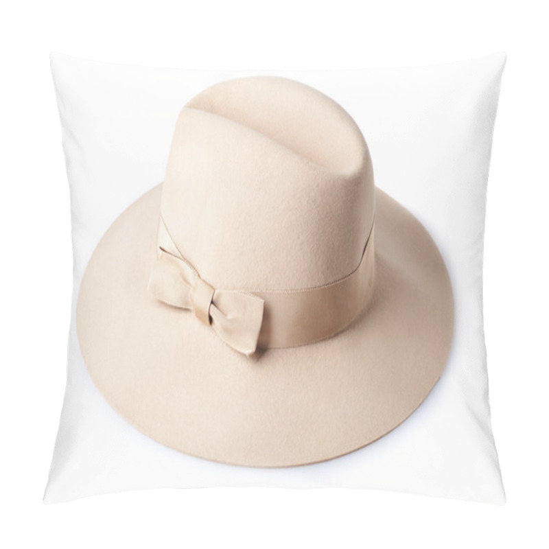 Personality  Beige Female Felt Hat Isolated On White Background Pillow Covers