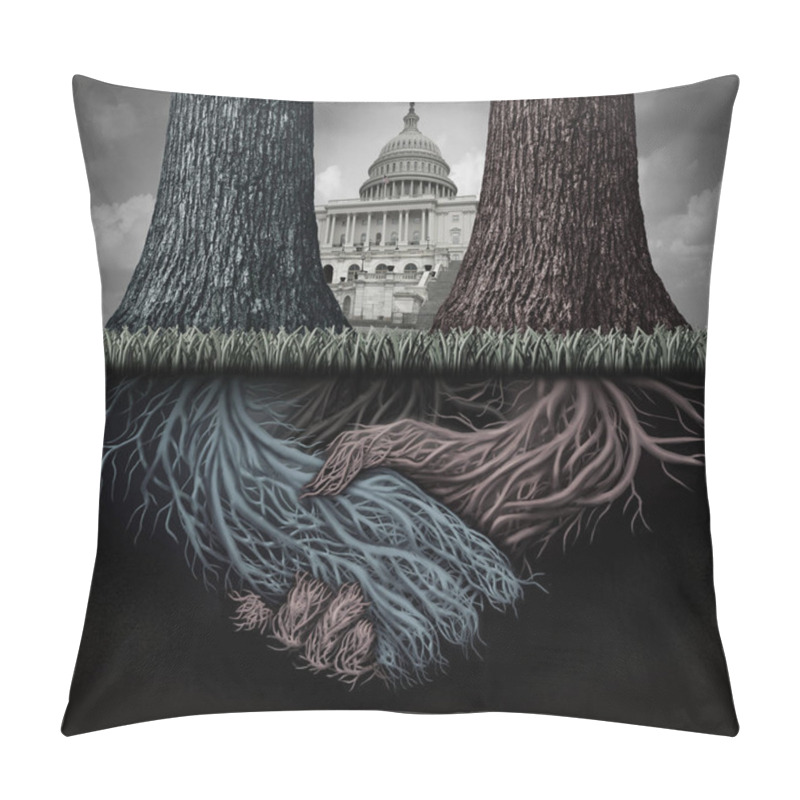 Personality  USA Secret Politics And Deep State Clandestine Government Deal Manipulating The Laws Or System Of Politics As A Covert Plan To Secretly Influence The Leadership And Conspiracy Theory With 3D Illustration Elements. Pillow Covers