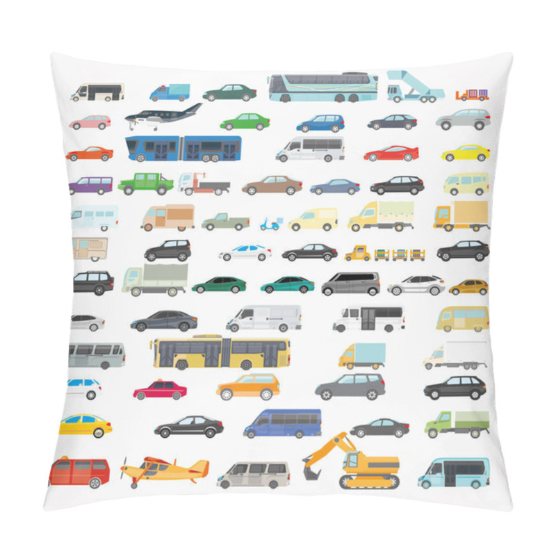 Personality  Vector Illustration Of A City Transport. Buses, Transport For Delivery, Personal Cars. Detailed Illustration In A Flat Style. A Large Set Of Transport. Pillow Covers