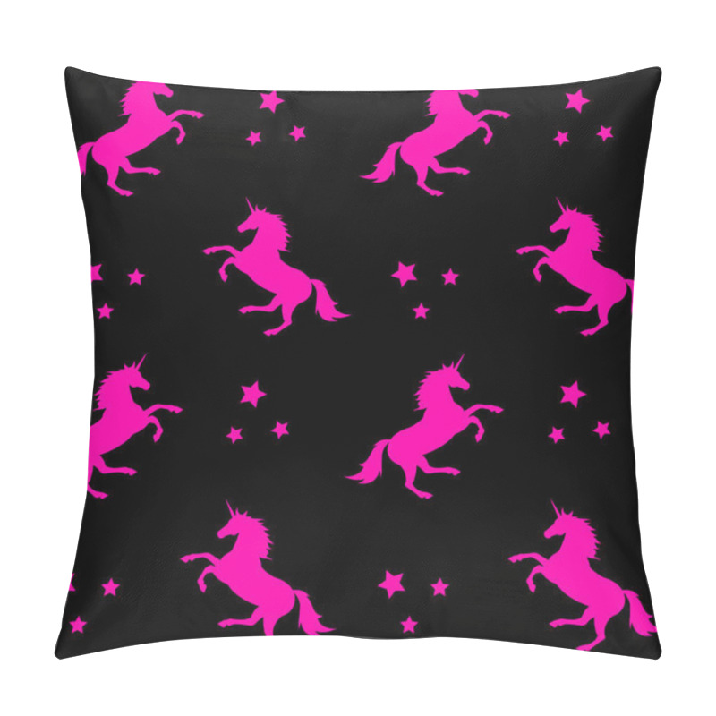 Personality  Seamless Pattern Of Neon Pink Unicorn On Black Pillow Covers