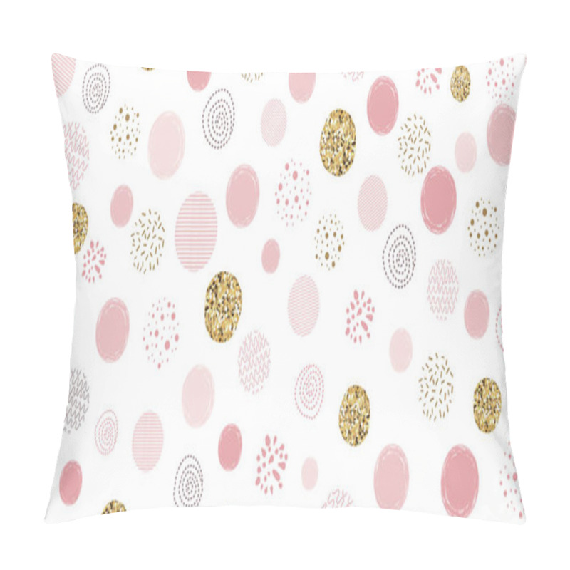 Personality  Seamless Dotted Pattern With Pink Glitter Golden Circles. Pink Baby Girl Background Cute Abstract Card. Textile Paper Design. Vector Illustration. Bright Girly Print. Pink Dotted Pattern. Pillow Covers