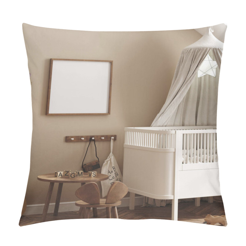 Personality  Mockup Frame In Cozy Beige Children Room Interior Background, 3D Render Pillow Covers