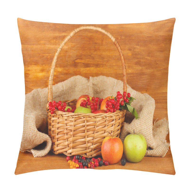 Personality  Crop Of Berries And Fruits In A Basket On Wooden Background Close-up Pillow Covers