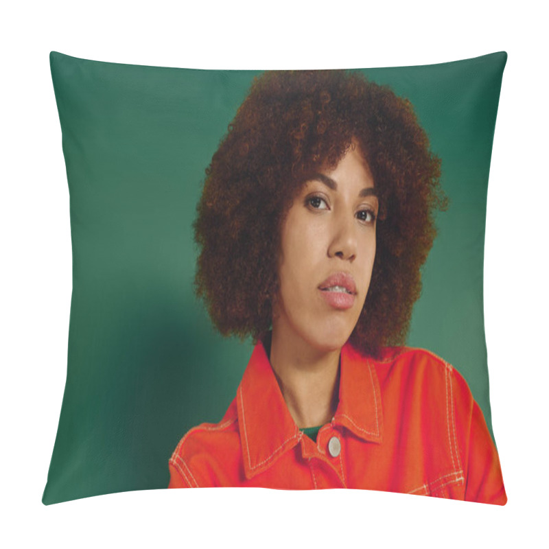 Personality  A Young African American Woman In Casual Attire Expresses Her Emotions Powerfully, Set Against Lush Green. Pillow Covers