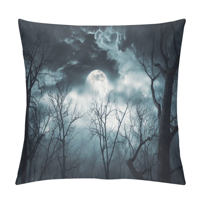 Personality  Dry Trees In The Misty Forest And Full Moon In The Sky, Dark Night And Horror Background Pillow Covers