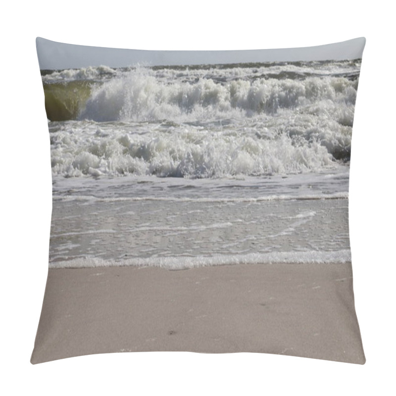 Personality  Powerful Ocean Waves Crashing On Sandy Beach With Sea Foam Pillow Covers