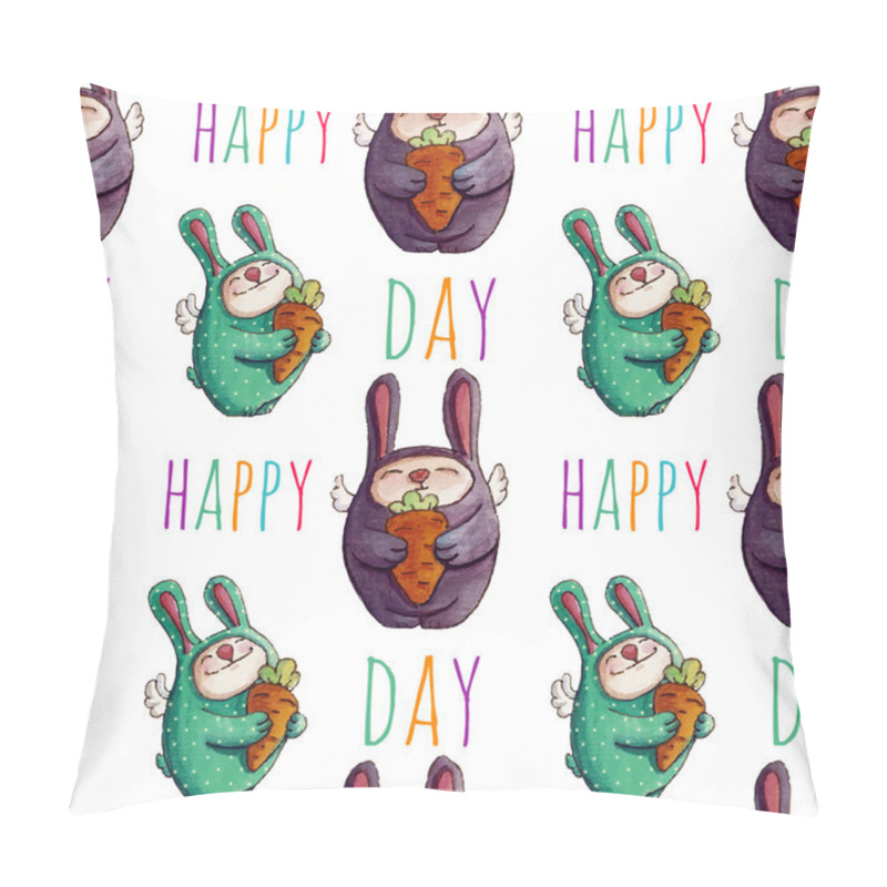 Personality  Bunnies With Carrots. Happy Day. Pillow Covers