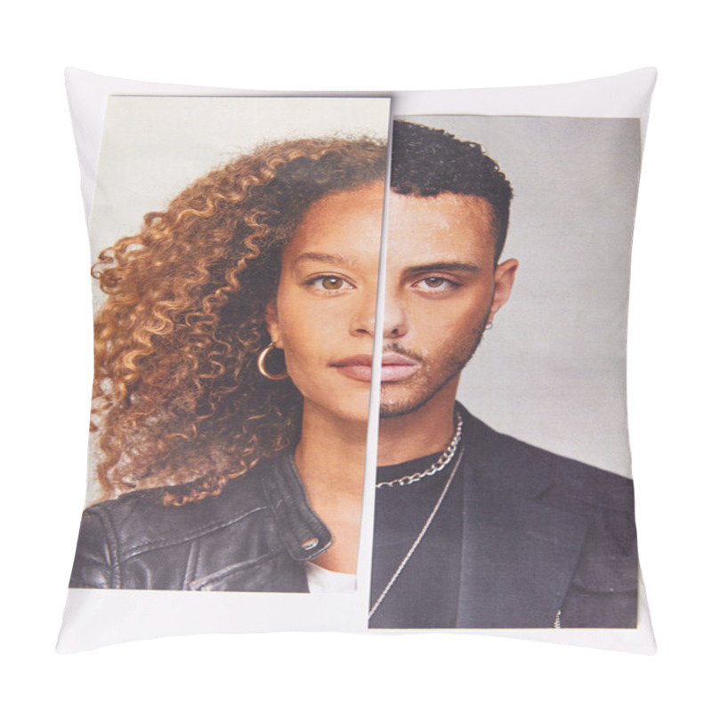 Personality  Gender Identity Concept With Composite Image Made From Halved Male And Female Facial Features Pillow Covers