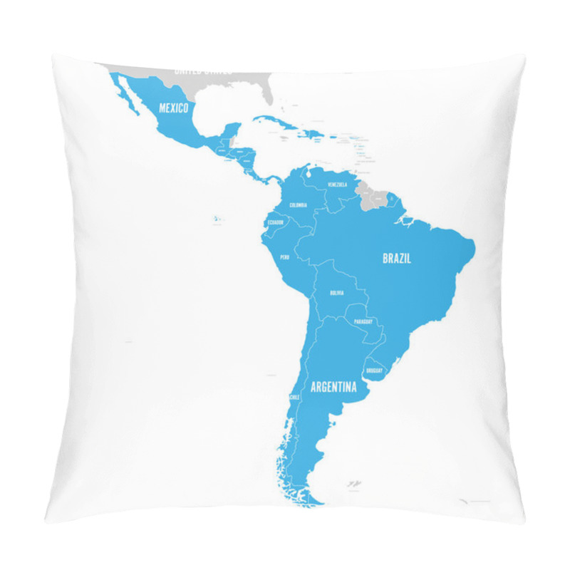 Personality  Political Map Of Latin America. Latin American States Blue Highlighted In The Map Of South America, Central America And Caribbean. Vector Illustration Pillow Covers