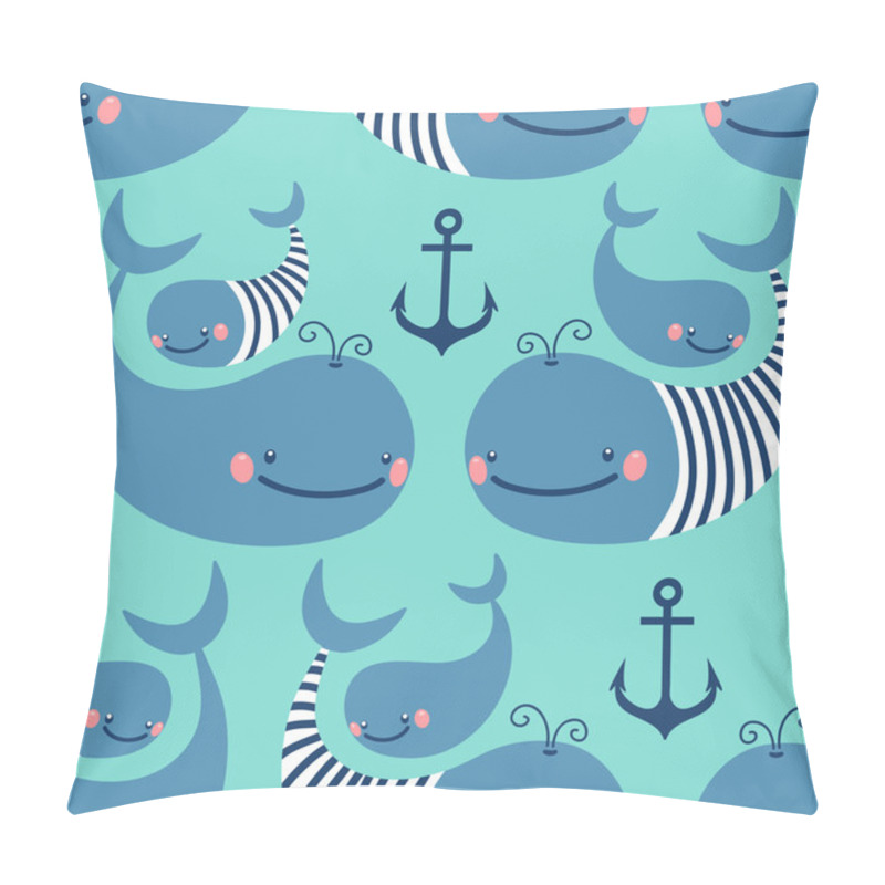 Personality  Seamless Pattern With Cute Whales. Pillow Covers