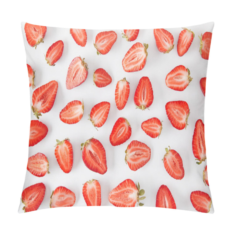 Personality  Top View Of Arranged Fresh Strawberries Pieces Isolated On White Pillow Covers