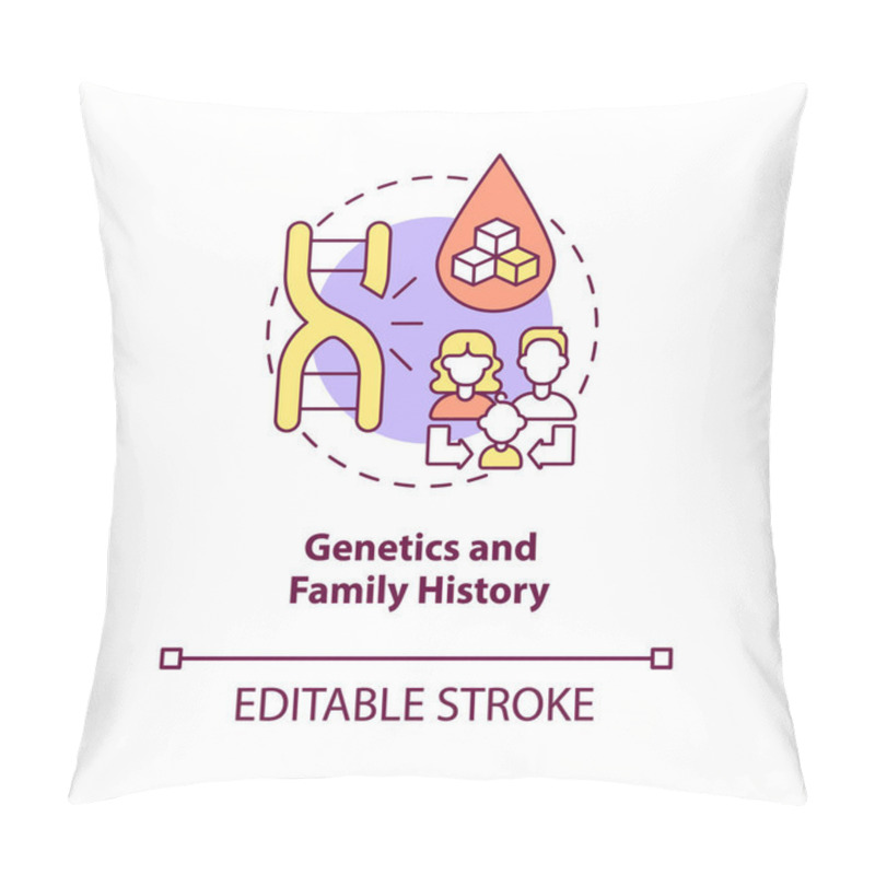 Personality  Genetics And Family History Concept Icon. Health Problems Curing. Medical Treatment. Blood Illness Risk Abstract Idea Thin Line Illustration. Vector Isolated Outline Color Drawing. Editable Stroke Pillow Covers