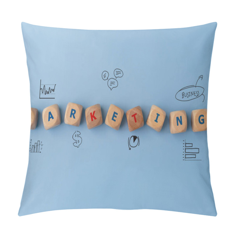 Personality  MARKETING CONCEPT With Wooden Cubes On A Blue Background. Pillow Covers