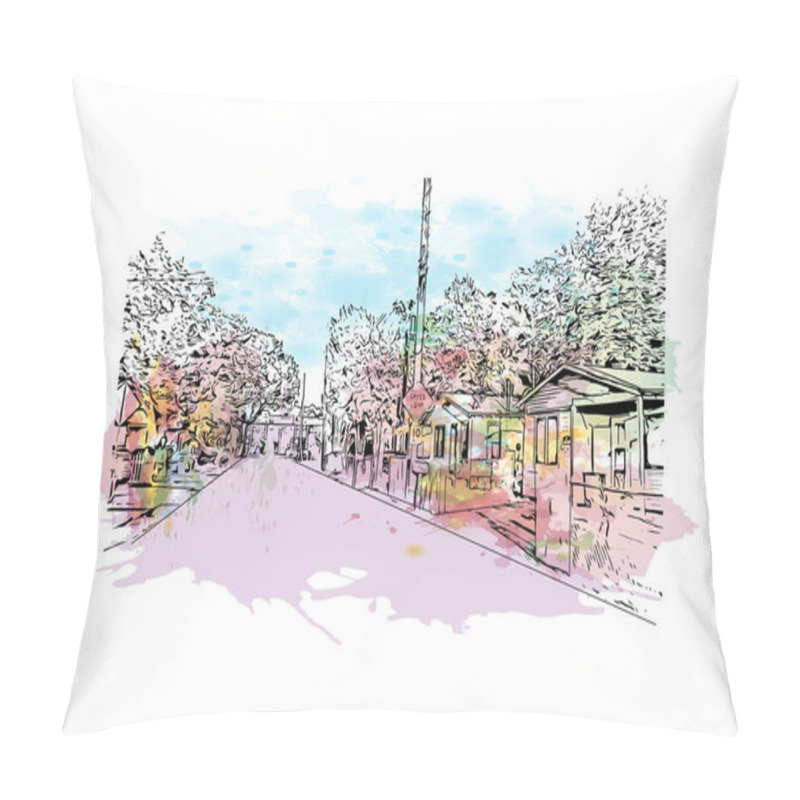 Personality  Print  Building View With Landmark Of Lafayette Is A City In Southern Louisiana. Watercolor Splash With Hand Drawn Sketch Illustration In Vector. Pillow Covers