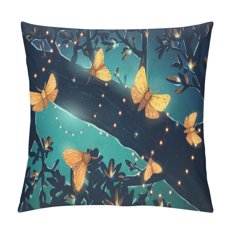 Personality  Vector Illustration With Magical Glowing Night Butterflies In The Forest. Festive Decorations, Holiday Lights. Pillow Covers