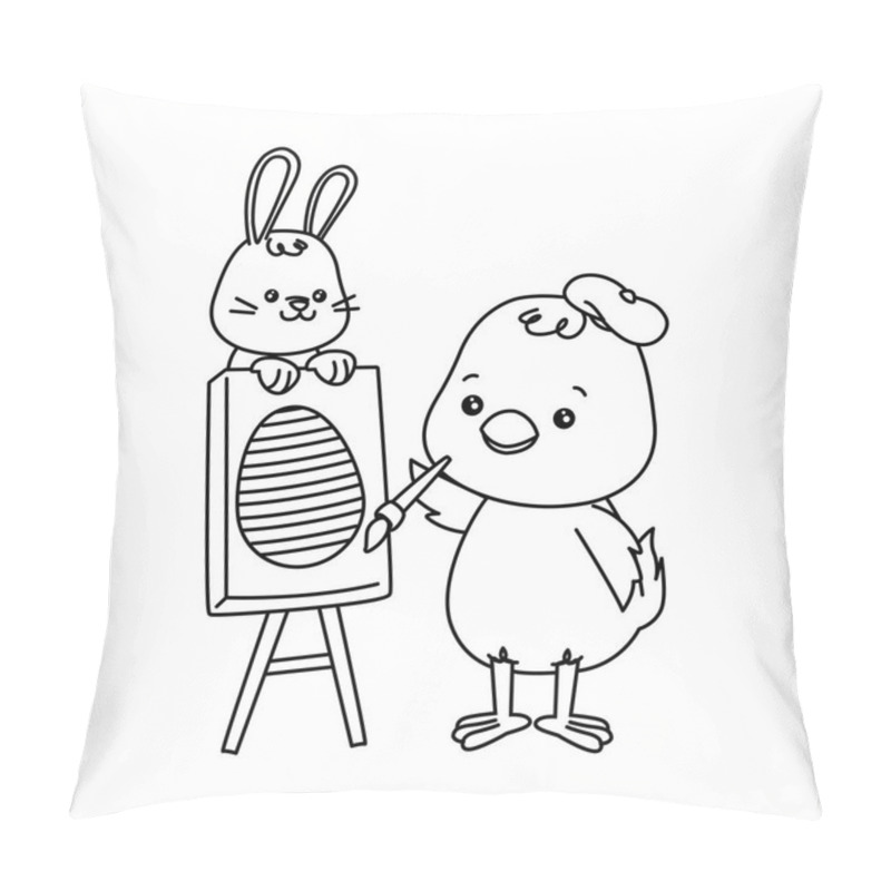 Personality  Little Rabbit And Chick Painting Egg Easter Characters Pillow Covers