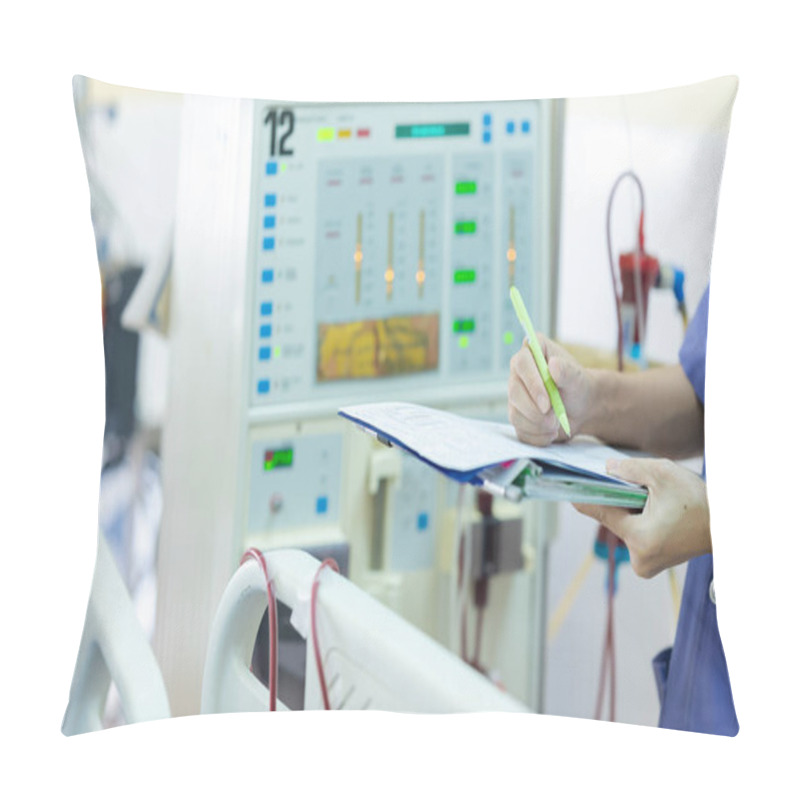 Personality  The Specialist Are Checking Continuous Renal Replacement Therapy Equipment And Injection Pump And Hemodialysis Machine. Pillow Covers