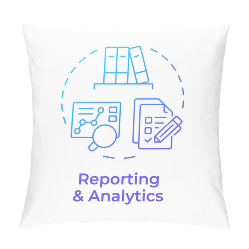 Personality  Reporting And Analytics Blue Gradient Concept Icon. Customer Service, Analytical Tools. Performance Tracking. Round Shape Line Illustration. Abstract Idea. Graphic Design. Easy To Use In Infographic Pillow Covers