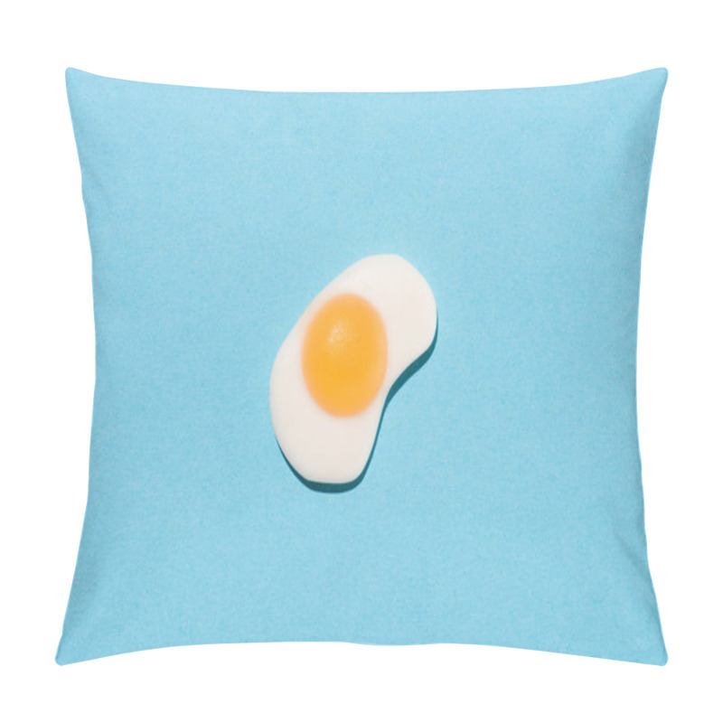 Personality  Top View Of Gummy Candy In Shape Of Fried Egg On Blue Pillow Covers