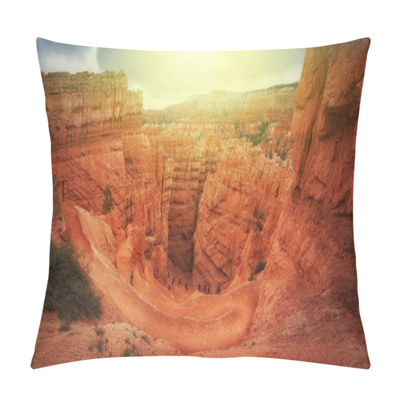 Personality  BRYCE CANYON, UTAH - MAY 23: Hikers On Trail At Thor's Hammer At Bryce Canyon National Park, Utah On May 23, 2015 Pillow Covers