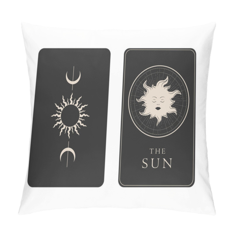 Personality  Tarot Card With Reverse Side. The Sun Major Arcana Symbol. Tarot Symbolism. Mystery, Astrology, Esoteric. Vector Illustration Pillow Covers