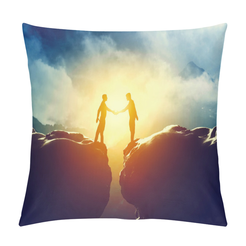 Personality  Two Men Handshake Over Mountains Pillow Covers