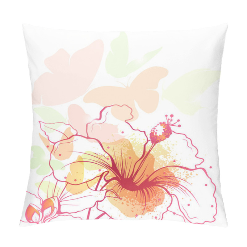 Personality  Background With Blossoming Flower And Flying Butterflies Pillow Covers