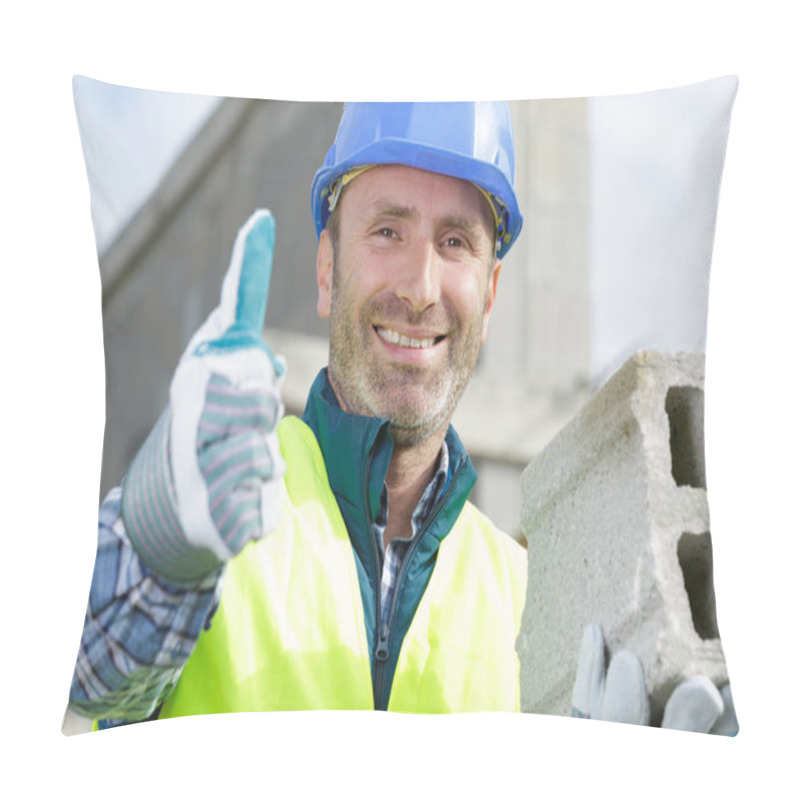 Personality  Man Showing Thumb-up Builds A Brick Wall Pillow Covers