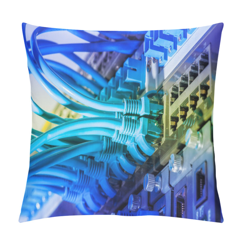 Personality  Network Cables And Hub Closeup With Fiber Optical Background Pillow Covers