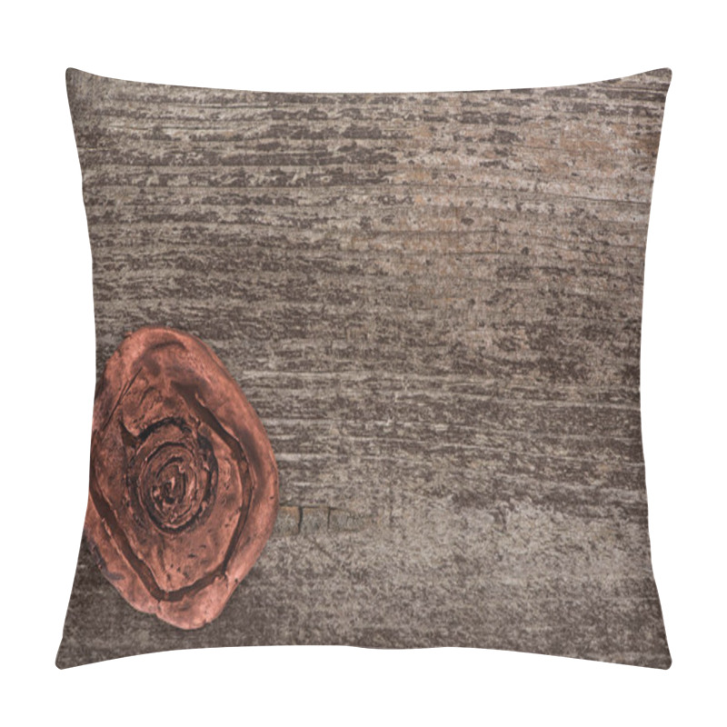 Personality  Top View Of Clay Amulet With Symbol On Wooden Surface Pillow Covers