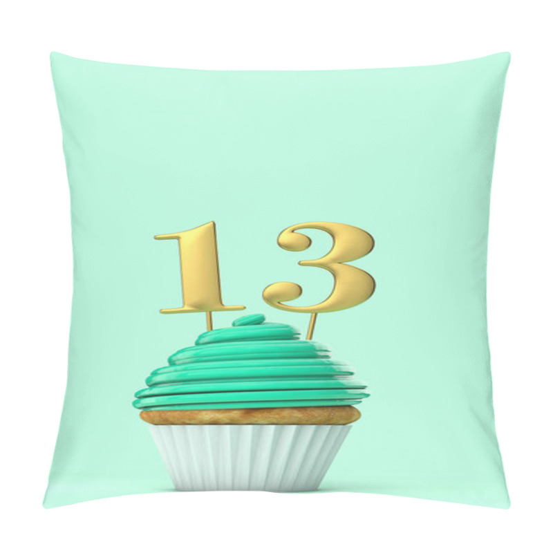 Personality  Number 13 Mint Green Birthday Celebration Cupcake. 3D Rendering Pillow Covers