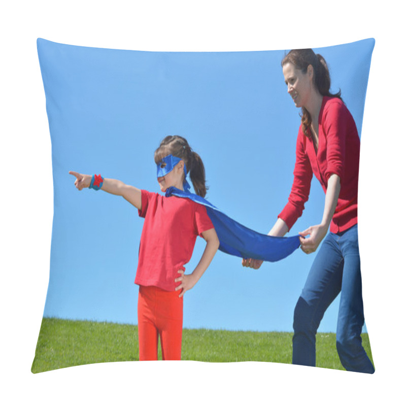 Personality  Superhero Mother Show Her Daughter How To Be  A Superhero Pillow Covers