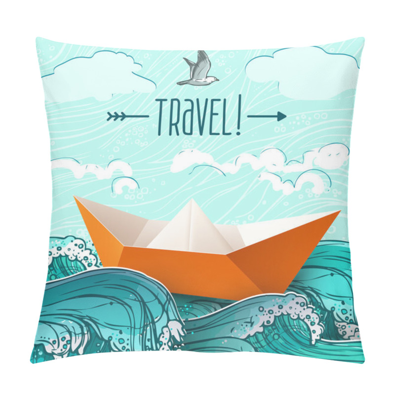 Personality  Paper Ship On Waves Pillow Covers