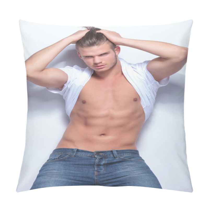 Personality  Fashion Man With Hands Through Hair Pillow Covers