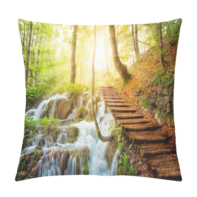 Personality  Deep Forest Stream With Crystal Clear Water In The Sunshine. Plitvice Lakes, Croatia Pillow Covers