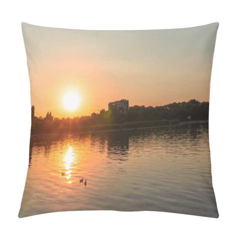 Personality  A Lake With The Sunset In The Background, Casting A Warm Glow Pillow Covers