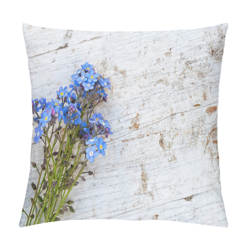 Personality  Bunch Of Forget Me Not Flowers On A Wooden Background With Copy Space For Your Text Pillow Covers